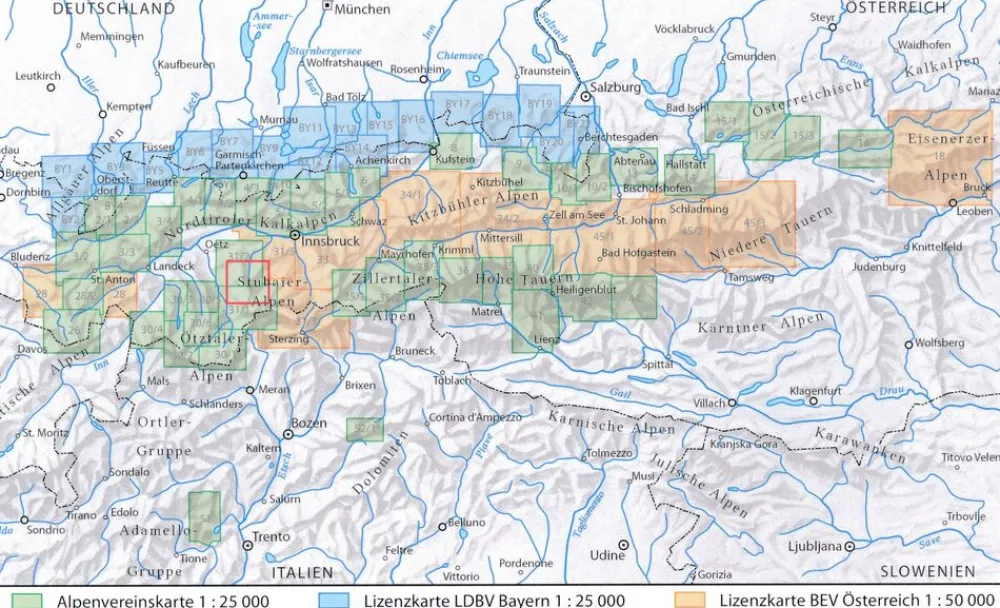 Alpenvereinskarte Oostenrijk|Topografische kaart 26 Silvrettagruppe weg + ski