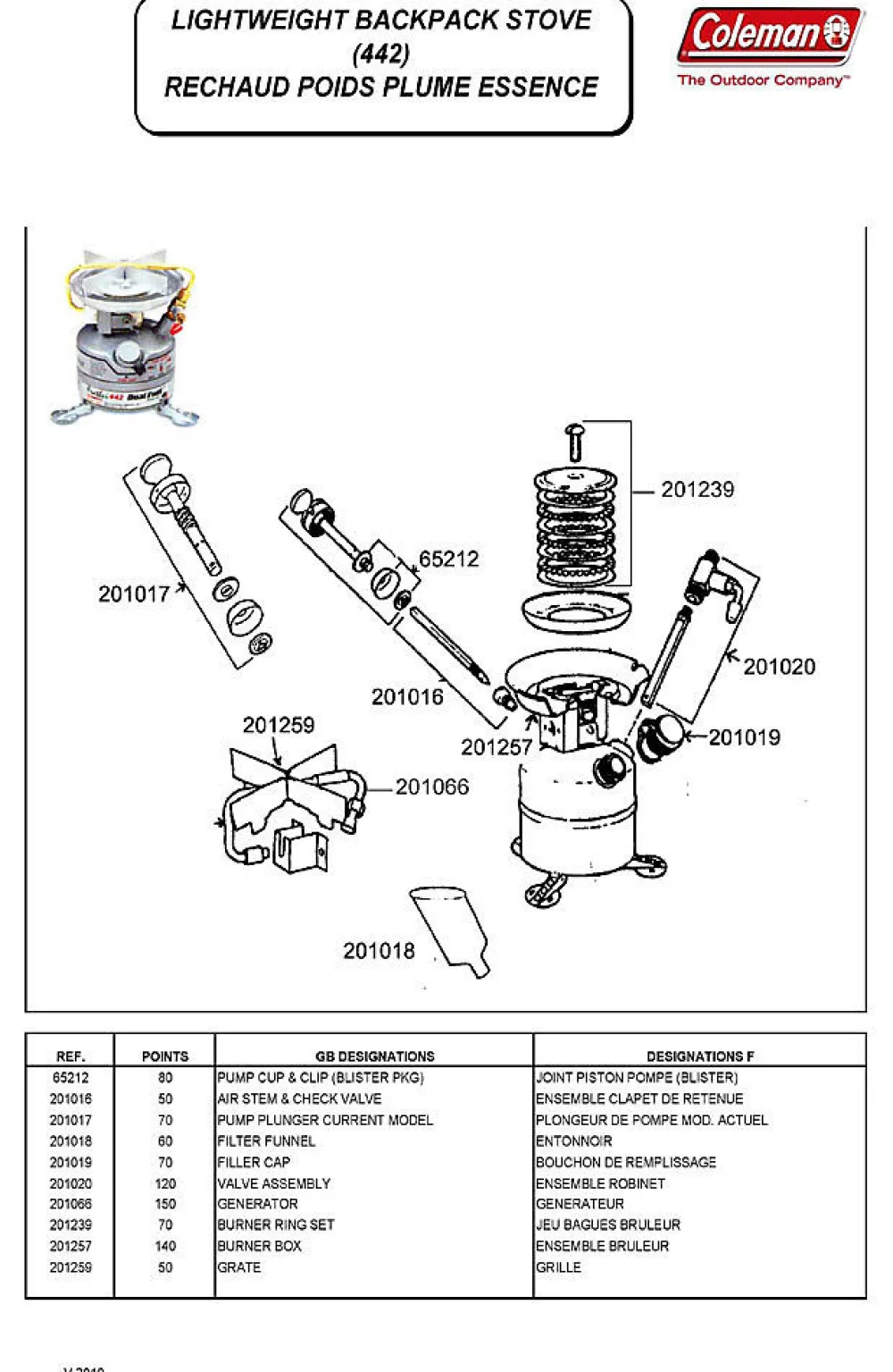 Coleman Branderonderdelen|Valve Assembly 201020 voor Peak 1 Stove en Exponent Feather Stove