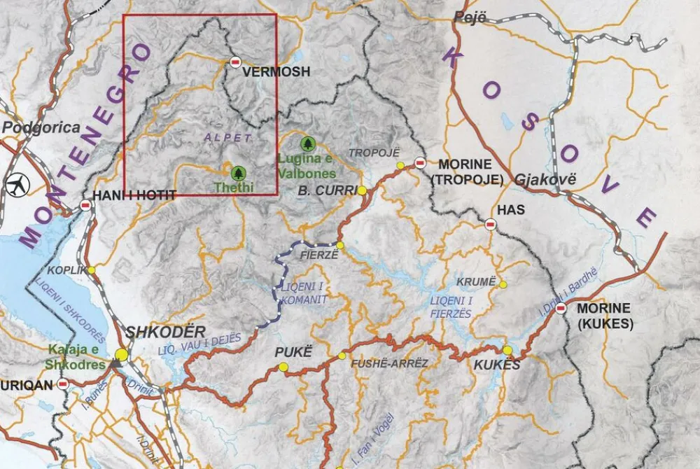 Huber Verlag Balkan, Griekenland & Cyprus|Wandelkaart Albanië Noord