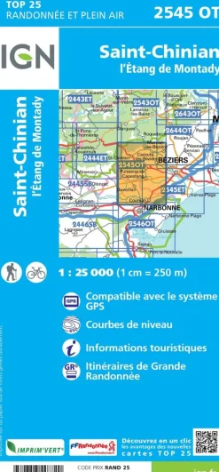 IGN Frankrijk|2545OT St-Chinian L'Etang de Montady