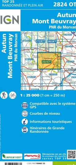 IGN Frankrijk|Wandelkaart Autun Mont Beuvray 2824 OT