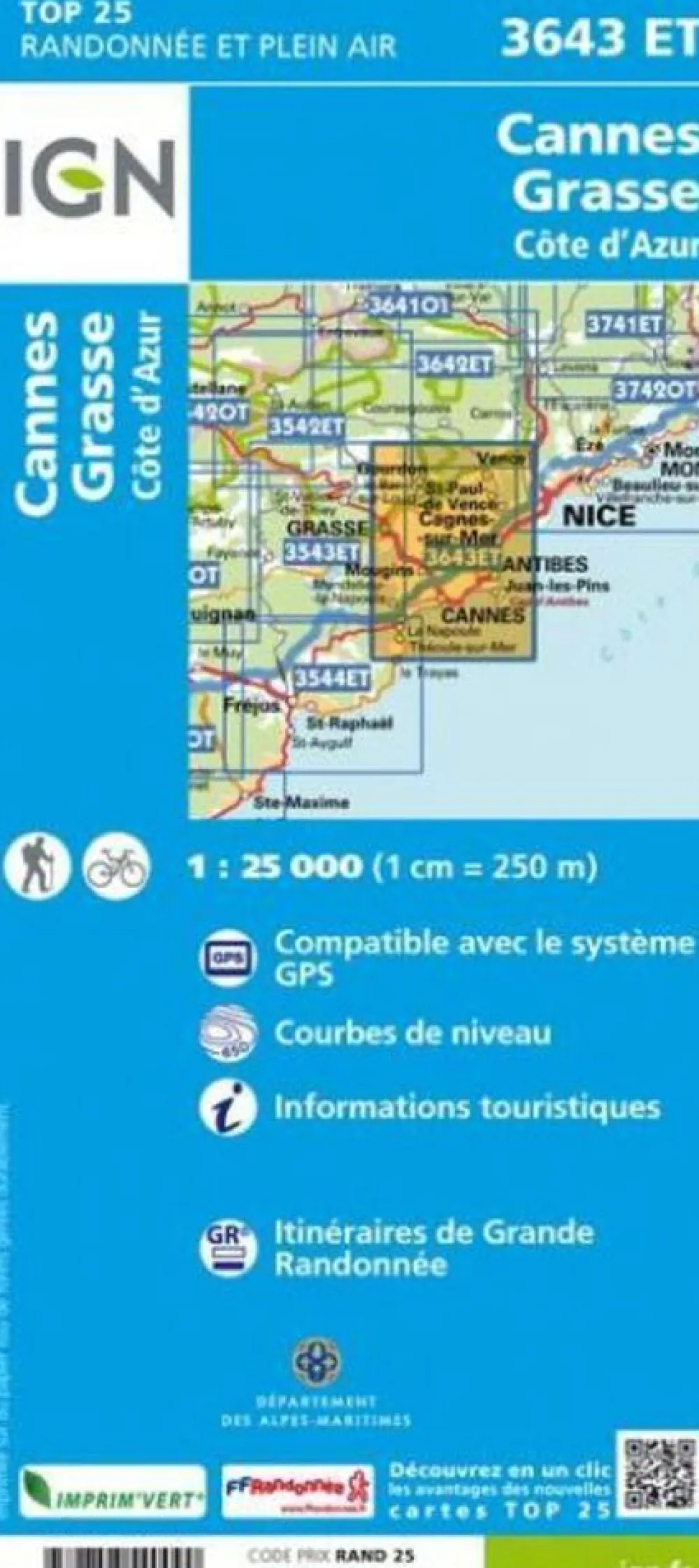 IGN Frankrijk|Wandelkaart 3643et Cannes - Grasse
