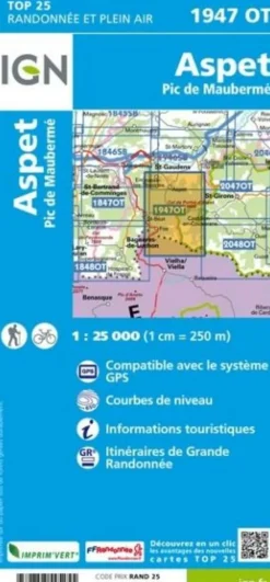 IGN Frankrijk|Wandelkaart 1947ot Aspet