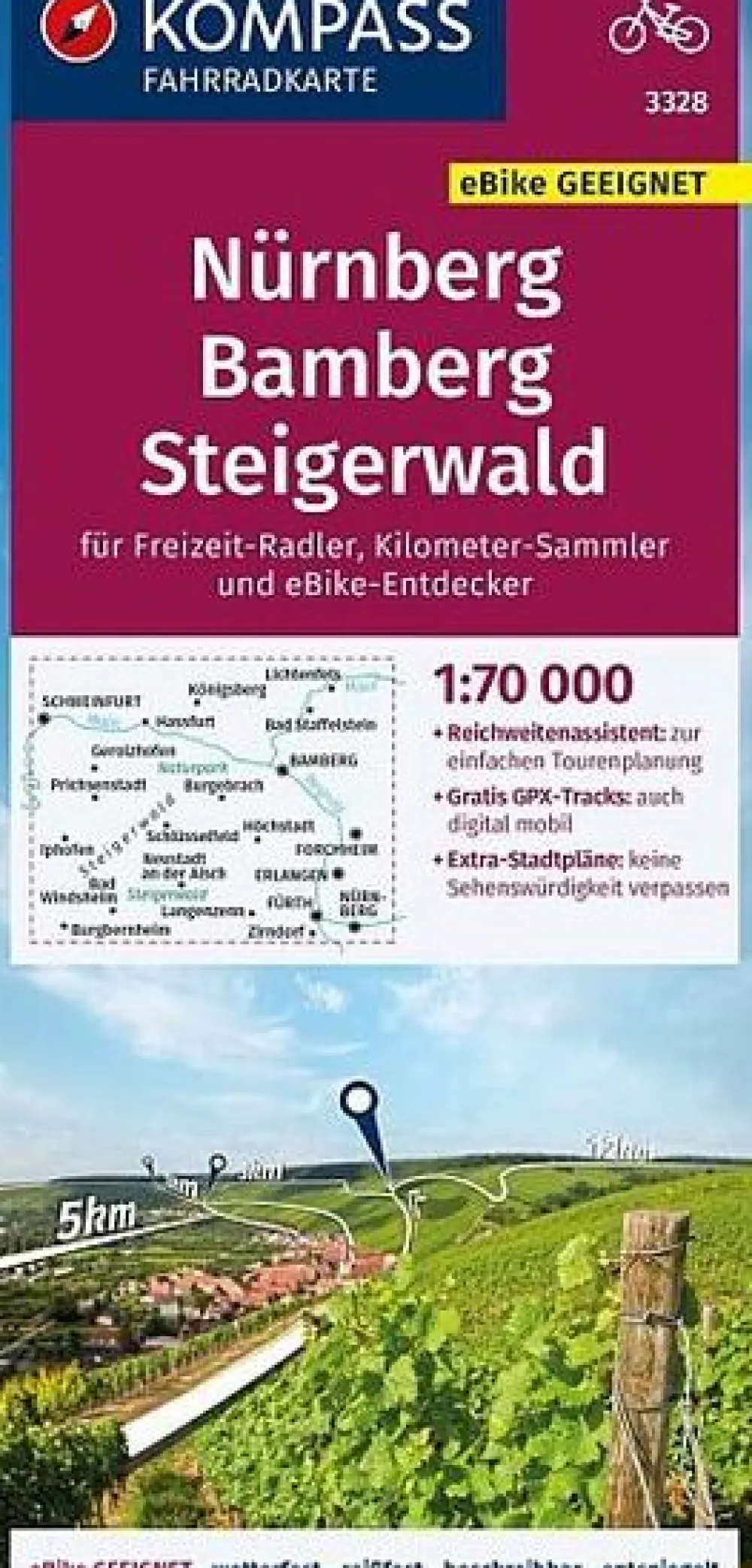 Kompass Duitsland|Fietskaart 3328 Nürnberg Bamberg