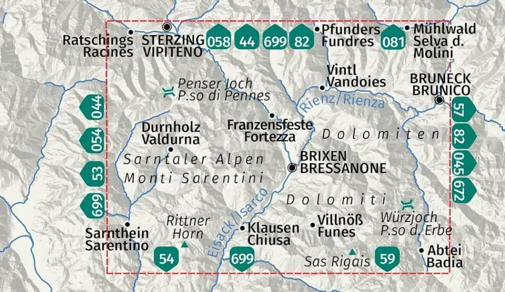 Kompass Italië & Malta|Wandelkaart 56 Brixen/Bressanone
