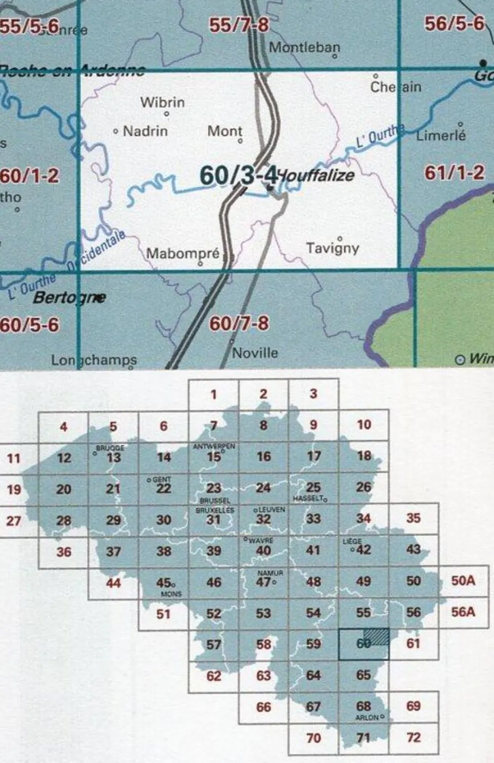 NGIB Benelux|Topografische kaart 60/3-4 Houffalize