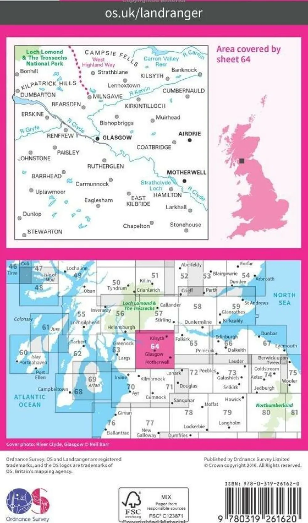 Ordnance Survey Groot-Brittanië & Ierland|Wandelkaart 064 Glasgow