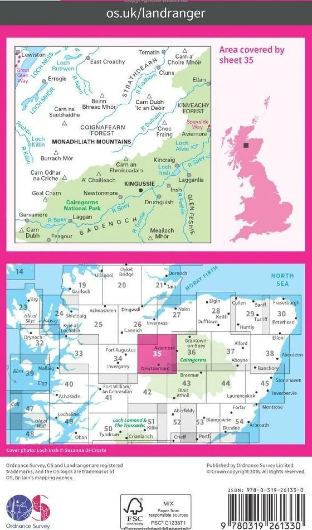 Ordnance Survey Groot-Brittanië & Ierland|Wandelkaart 035 Kingussie - Monadhliath Mountains