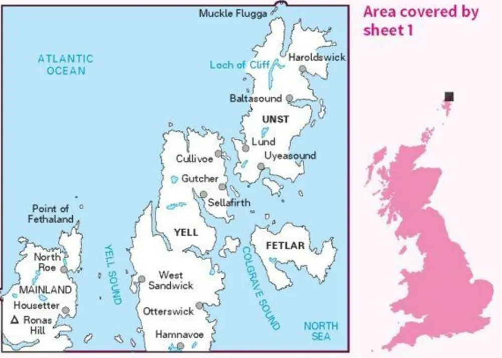 Ordnance Survey Groot-Brittanië & Ierland|Wandelkaart 001 Shetland