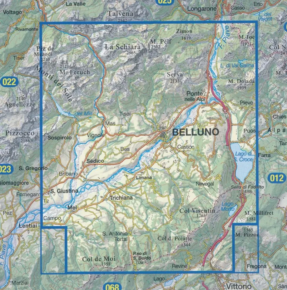 Tabacco Italië & Malta|024 Prealpi en Dolomiti Bellunesi